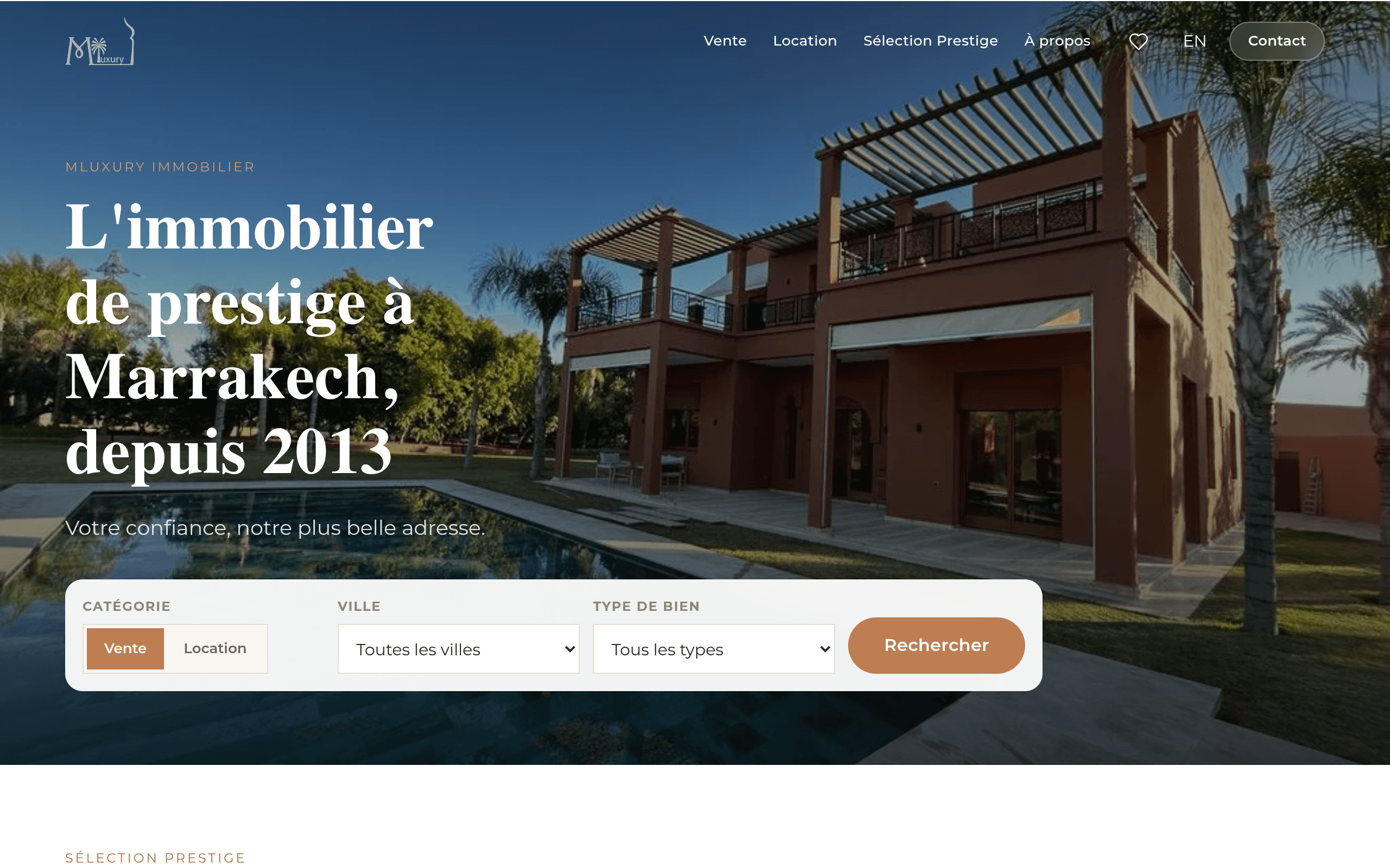 Aperçu de la plateforme web et mobile MLuxury (Immobilier de Prestige & Villas Privées)