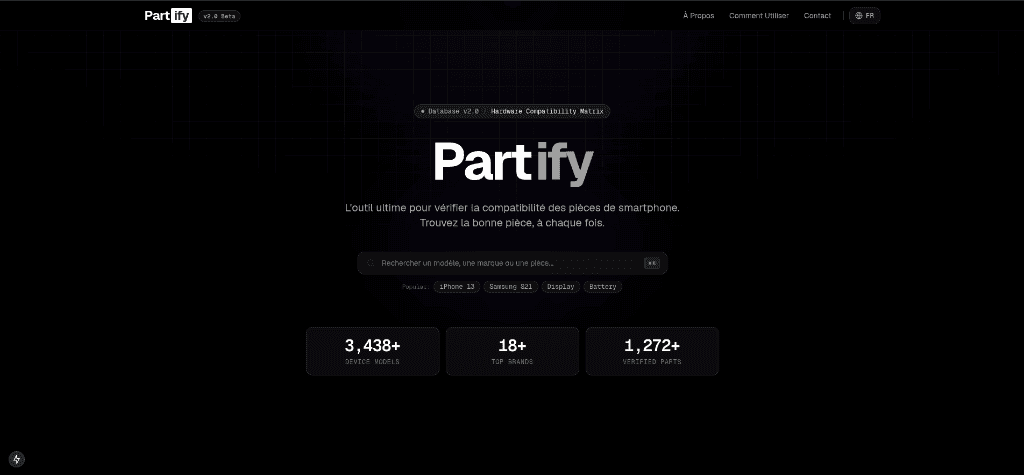 Aperçu de la plateforme web et mobile Partify (Matrice Hardware & SaaS IA)